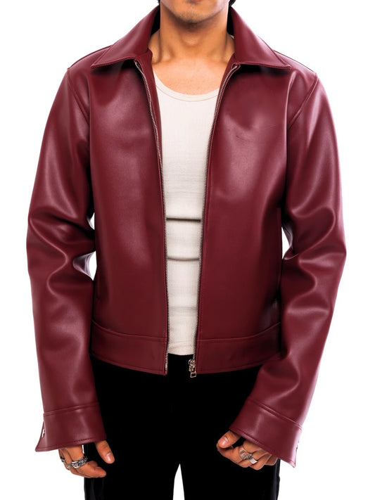 Urban Tone Cherry Red Faux Leather Jacket From | Studio Fashion |