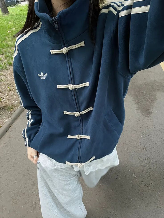 CNY-Inspired Premium Navy Blue Suede Streetwear Jacket