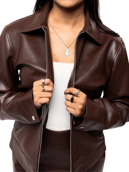 Urban Tone Dark Brown Faux Leather Jacket From | Studio Fashion |