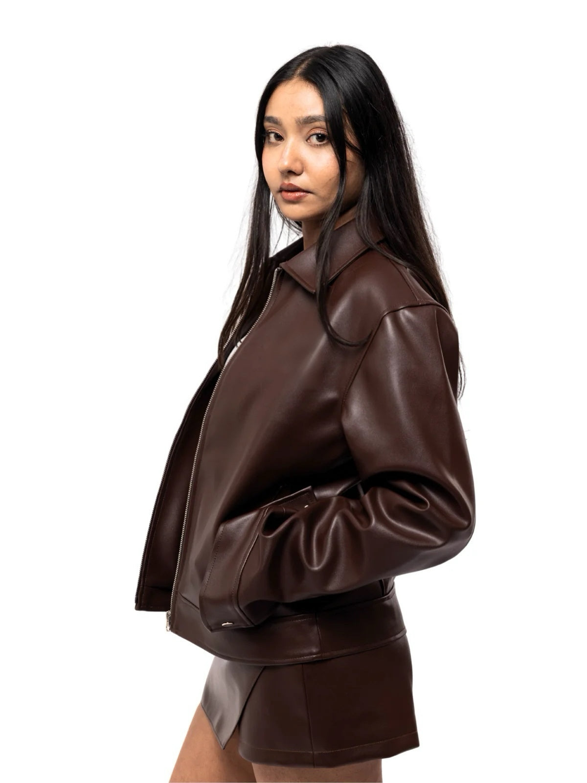 Urban Tone Dark Brown Faux Leather Jacket From | Studio Fashion |