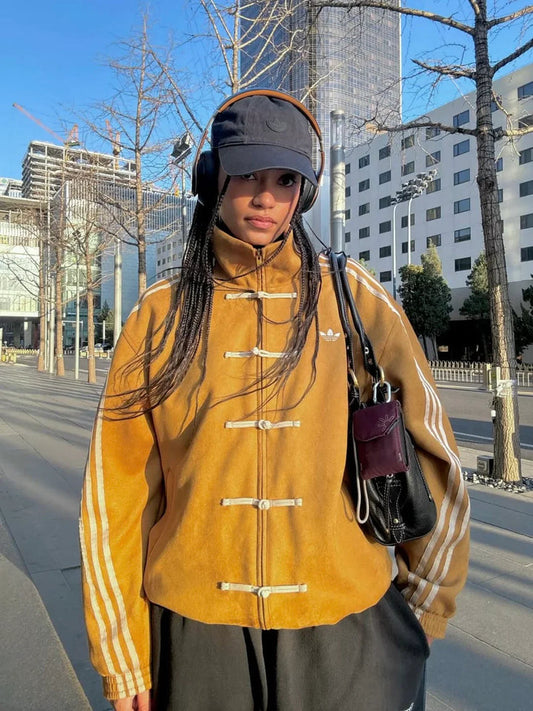 CNY-Inspired Premium Gold Suede Streetwear Jacket – Gen Z Quiet Hype