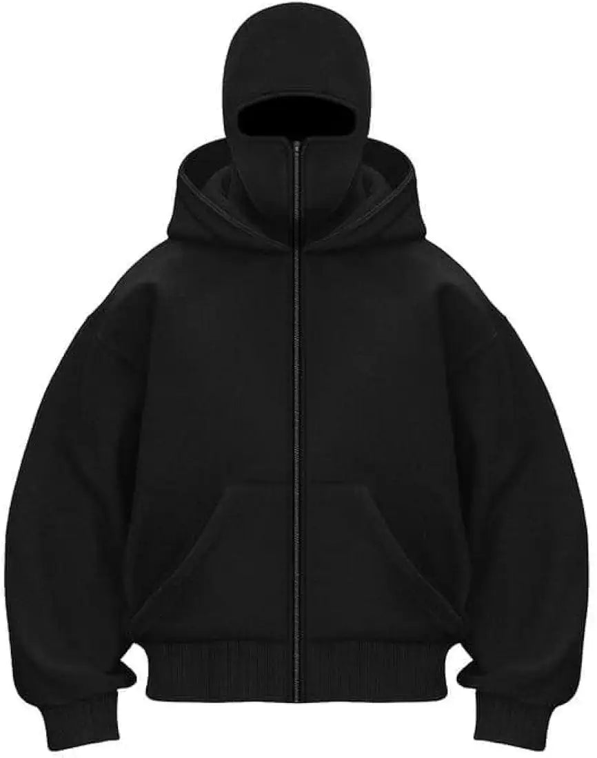 Full-Zip Balaclava Hoodie – Heavyweight Oversized Fleece Zip-Up with Integrated Face Cover