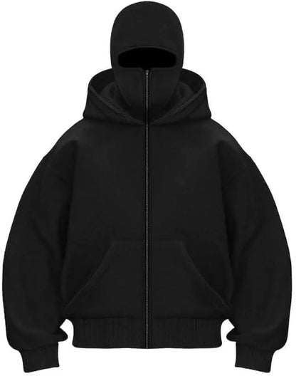 Full-Zip Balaclava Hoodie – Heavyweight Oversized Fleece Zip-Up with Integrated Face Cover