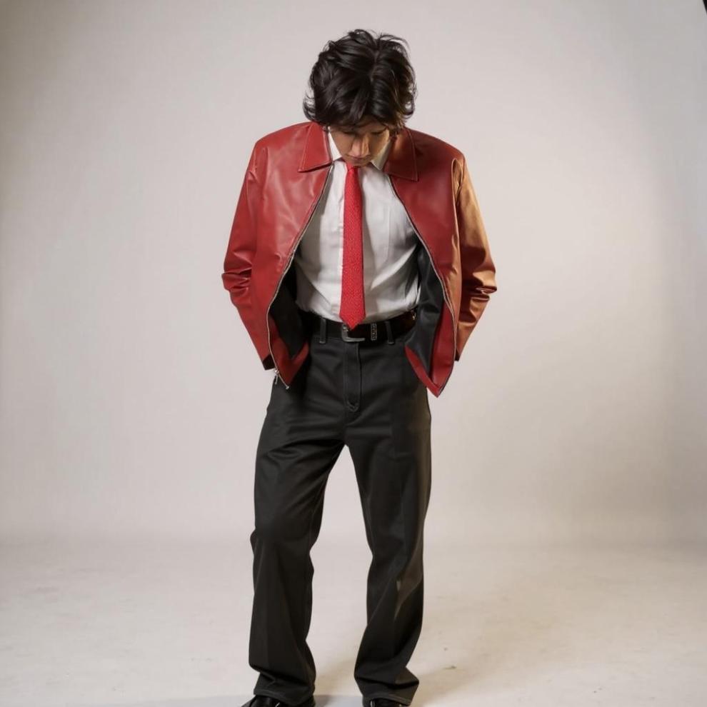 Men's Classic Red Faux Leather Zip Jacket - Premium Minimal Streetwear