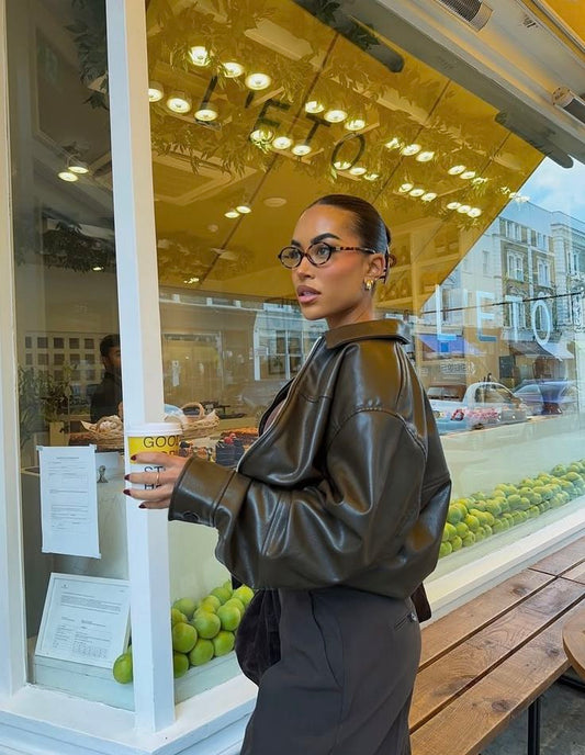 Oversized Espresso Faux Leather Jacket - Women's Premium Street Style Layer