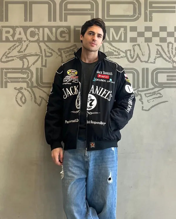 Jack Danieľ's Racing Jacket - Premium Black NASCAR-Inspired Streetwear Jacket for Men