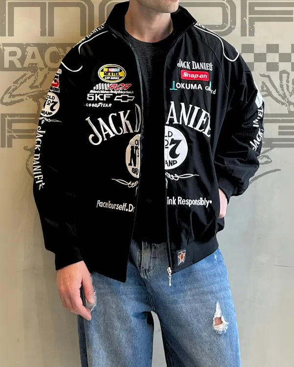 Jack Danieľ's Racing Jacket - Premium Black NASCAR-Inspired Streetwear Jacket for Men