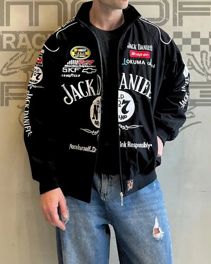 Jack Danieľ's Racing Jacket - Premium Black NASCAR-Inspired Streetwear Jacket for Men