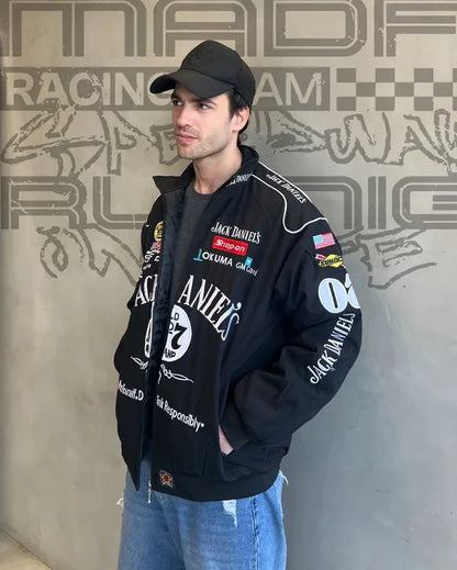 Jack Danieľ's Racing Jacket - Premium Black NASCAR-Inspired Streetwear Jacket for Men