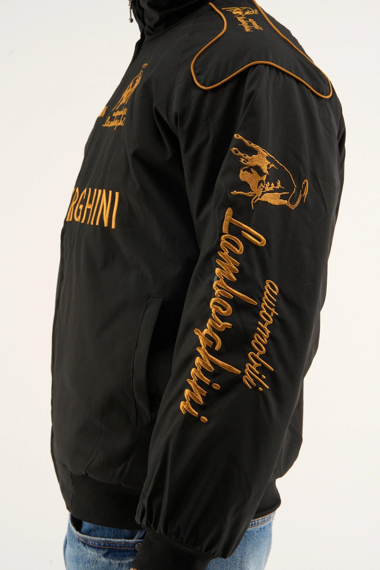 Lamborghini Motorsport Black Windbreaker Jacket - Premium Embroidered Logo Edition