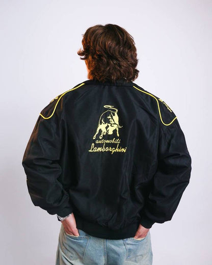 Lamborghini Motorsport Black Windbreaker Jacket - Premium Embroidered Logo Edition
