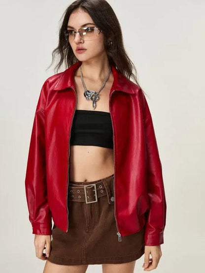 Premium Red Basic Leather Jacket