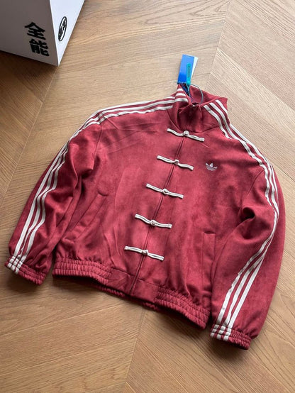 CNY-Inspired Streetwear Jacket – Maroon Suede Finish