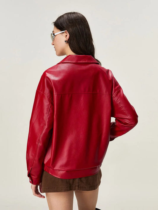 Premium Red Basic Leather Jacket